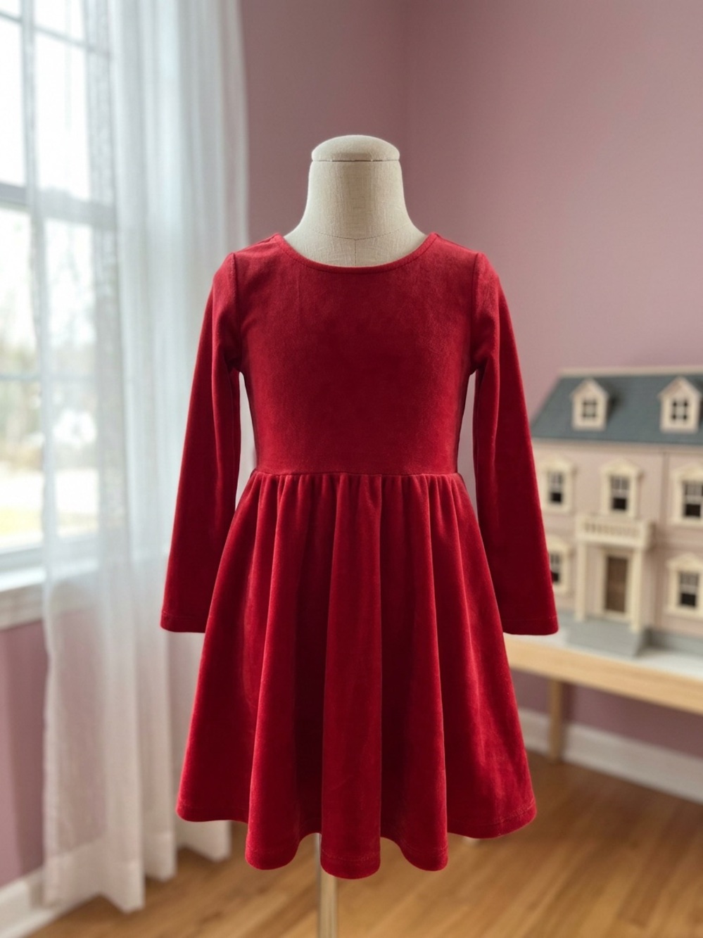 Tea Collection Red Velvet Long-Sleeve Party Dress